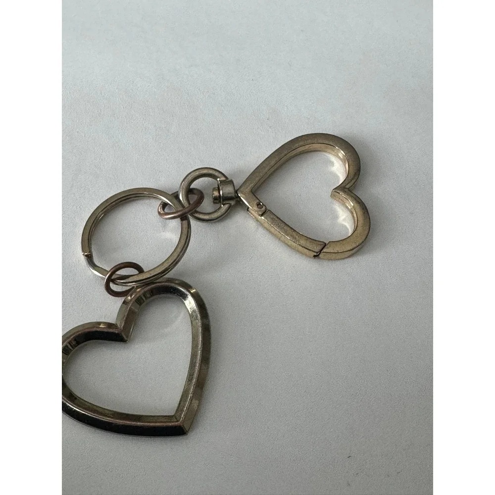 Victoria's Secret Gold Double Heart‎ Keychain Bag Charm Lobster Clasp Engraved